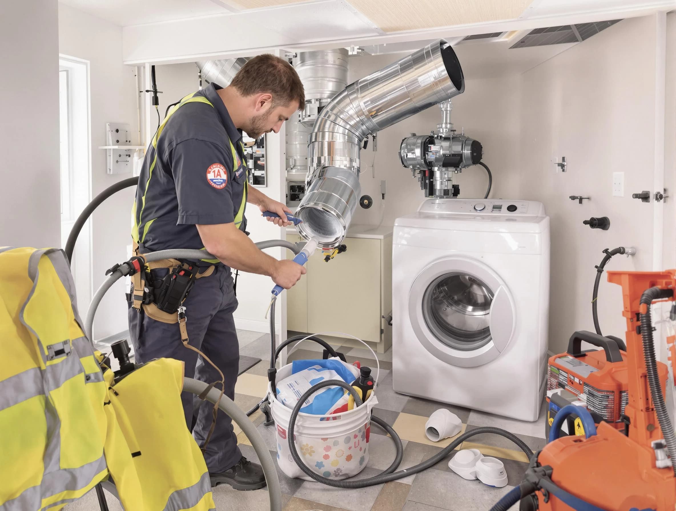 Sun City West Dryer Vent Cleaning technician using specialized equipment to clear severe dryer vent blockage in Sun City West