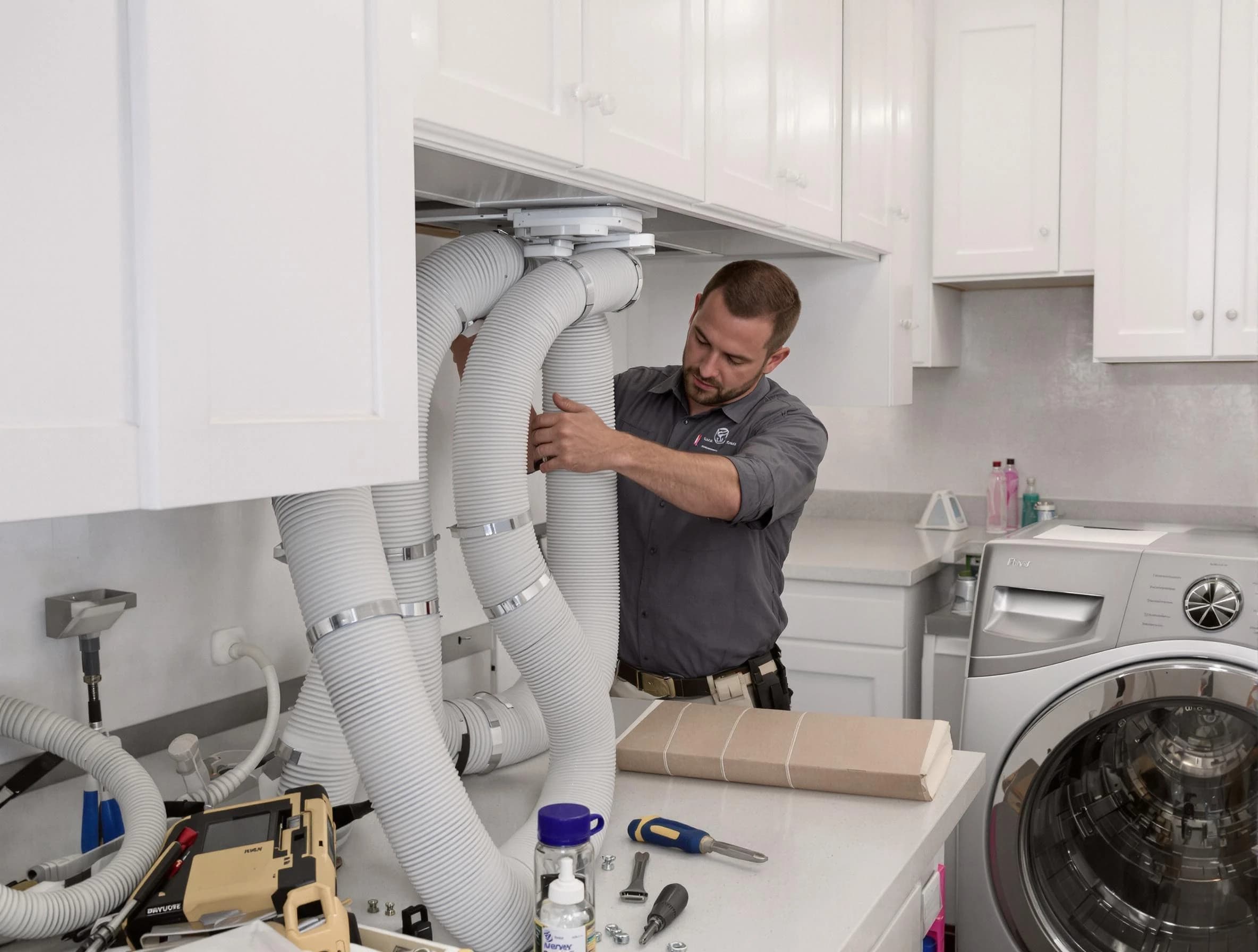 Sun City West Dryer Vent Cleaning technician installing a new professional-grade dryer vent hose in Sun City West